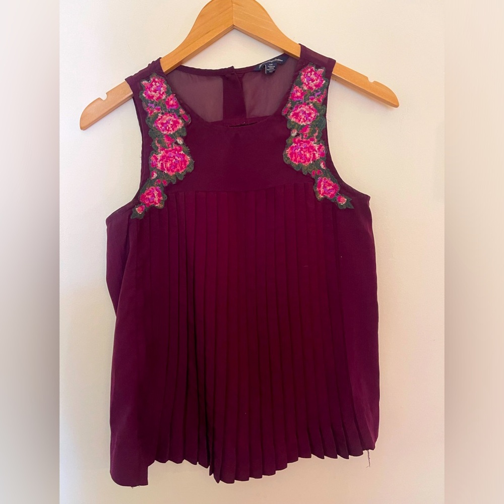 Pleated embroidered top